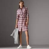 Burberry Lace Trim Collar Check Cotton Shirt Dress
