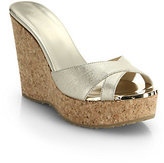 Thumbnail for your product : Jimmy Choo Perfume Metallic Leather Cork Wedge Sandals