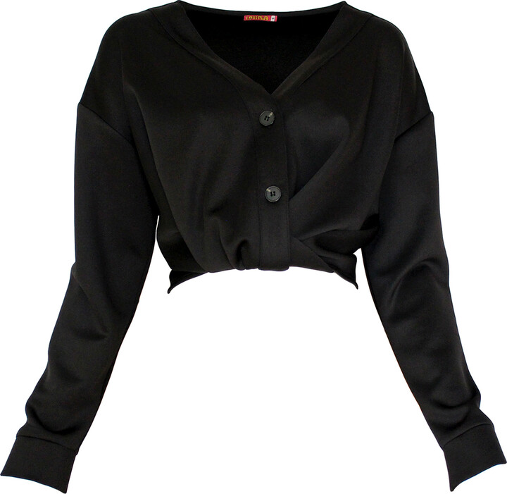 Lalipop Design Black Cropped Shirt With Draped Front Detail