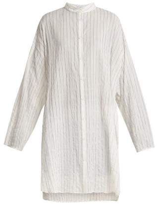 Raey Split Side Striped Sheer Cotton Shirtdress - Womens - Navy Stripe