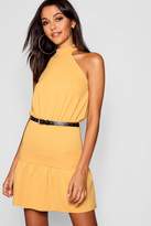 Thumbnail for your product : boohoo High Neck Belted Ruffle Mini Dress