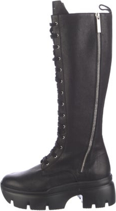 Giuseppe Zanotti Leather Knee-High Combat Boots Black & Blue Square-Toes Platform Lace-Up Closure at Uppers Includes Box & Dust Bag