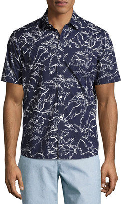 Michael Kors Palm Leaf Short-Sleeve Sport Shirt, Navy