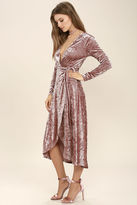 Thumbnail for your product : Lulus Enchant Me Blush Velvet Midi Wrap Dress
