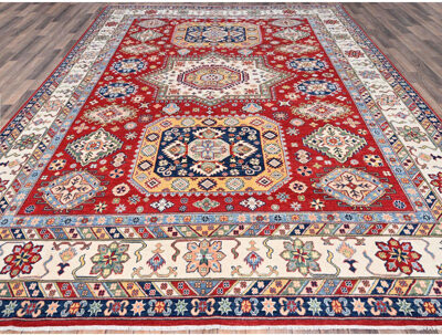 9'x12'5" Carnelian Red Kazak Design Velvet Wool Hand Knotted Oriental Rug EEE2F16DD78C4D9F91A85891964753C4