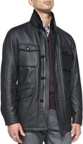 Thumbnail for your product : Ermenegildo Zegna rmenegildo Zegn Deerskin Leather Safari Jacket with Fur Collar, Navy