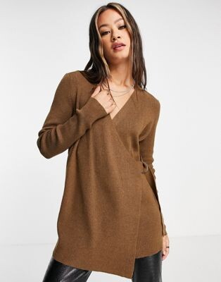 Object wrap cardigan with buckle detail in brown