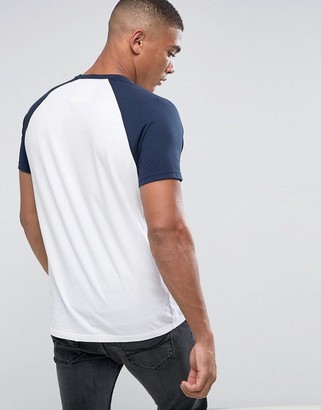 Hollister Crew T-Shirt Baseball Tech Logo Slim Fit In White/Navy