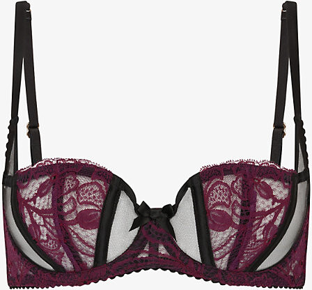 Agent Provocateur Womens Black/Plum Rozlyn Underwired Mesh and Lace Bra 34Dd
