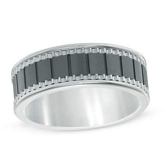 Zales Men's 8.0mm Wedding Band in Black Ceramic with Stainless Steel