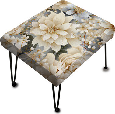 Design Art White Mandalas Chrysanthemum Boho Pattern III - Floral Rectangle Ottoman