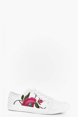boohoo Floral Embroidered Lace Up Trainera