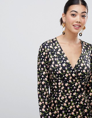 ASOS DESIGN Petite jacquard mini skater dress with buttons and long sleeves