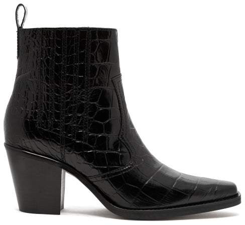 Ganni Callie Western Crocodile Effect Leather Boots - Womens - Black -  ShopStyle