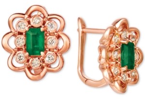 LeVian Costa Smeralda Emerald (5/8 ct. t.w.) and Nude Diamond (1/3 ct. t.w.) Stud Earrings set in 14k Rose Gold