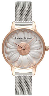 Olivia Burton 3D Daisy Rose-Gold and Silver Mesh Bracelet Watch