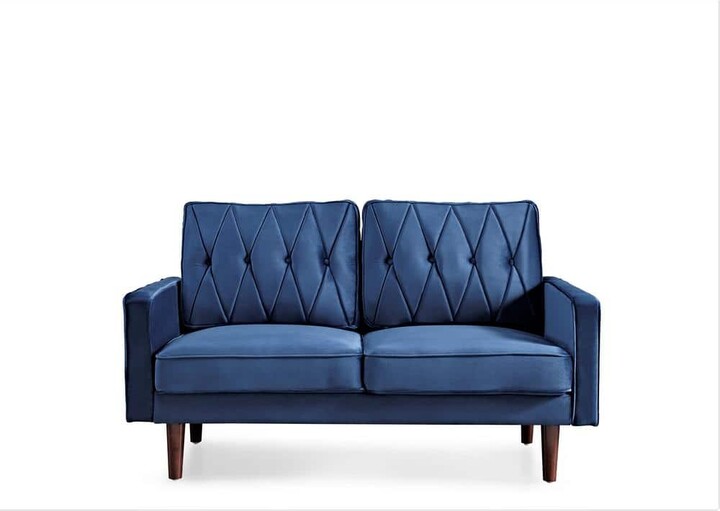 Us Pride Furniture Feemster 58 in. Dark Blue Tufted Velvet 2-Seat Loveseat with Cushion Back