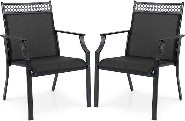 Costway CostwayPatioChairsSetof2withAllWeatherBreathableFabricHighBackrestBlack