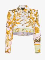Versace Cropped denim jacket with marine print