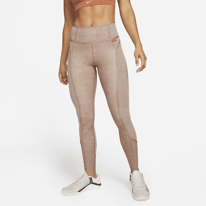 Nike Women's One Luxe Mid-Rise Heathered Leggings in Brown