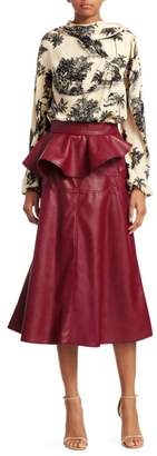 Johanna Ortiz Cabo Corriente Ruffled Peplum Faux-Leather Midi Skirt