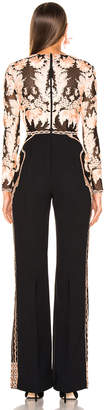 ZUHAIR MURAD Zuhair Floral Frame Embroidered Jumpsuit in Peach & Black | FWRD