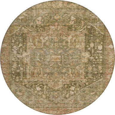 Bungalow Rose 8' Fern Green Round Medallion Washable Indoor Outdoor Area Rug