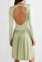 Thumbnail for your product : Burberry Chain-embellished Open-back Pleated Silk-blend And Jersey Dress - Light green