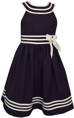 Bonnie Jean Navy U-Neck Sailor Dress w/ Banded Waist and Hem Plus - Big Kid