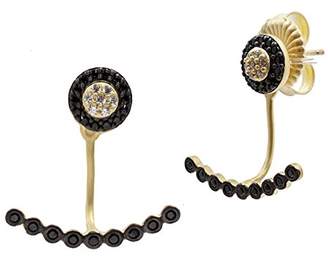 Freida Rothman Women's 14ct Gold Plated Sterling Silver Black Stone Pave Classic Stud or Beaded Bar Ear Jacket