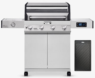 Monument Grills Smart Denali 405, 4 - Burner Stainless Liquid Propane 60000 BTU Clearview Gas Grill & Cast Iron Cooking Plate