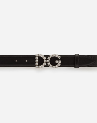 Dolce & Gabbana Calfskin Belt With Crystal Logo