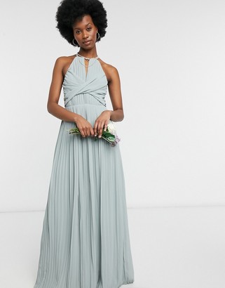 TFNC bridesmaid pleated wrap detail maxi dress in navy