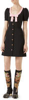 Thumbnail for your product : Gucci Puffed-Sleeve Button Dress with Bow, Black/Pink