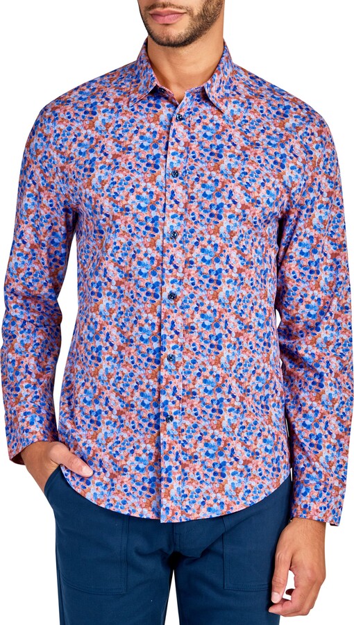 Brooklyn Brigade Slim Fit Micro Floral Recycled 4-Way Stretch Performance Long Sleeve Shirt