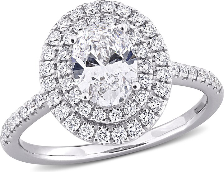 Created Forever 1 1/2ct TW Oval Lab-Grown Diamond Double Halo Engagement Ring in 14k White Gold