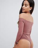 Thumbnail for your product : Missguided Button Front Ribbed Bardot Body