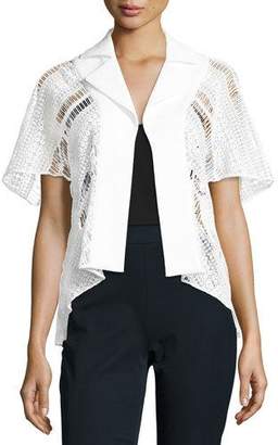 Talbot Runhof Lace & Textured Stretch-Cotton Jacket, White