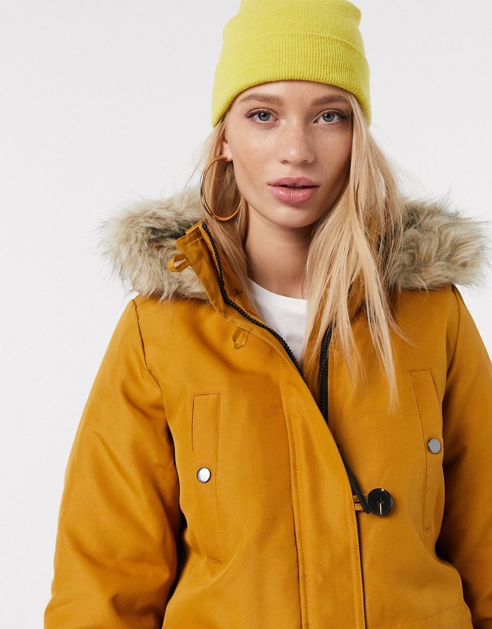 Vero moda parka with faux fur hood in rust Clearance