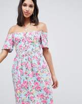 Thumbnail for your product : ASOS Design Off Shoulder Button Through Midi Dress In Floral Print