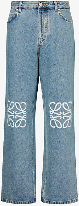Loewe Mens Mid Blue Denim Anagram-Embellished Straight-Leg Jeans 40