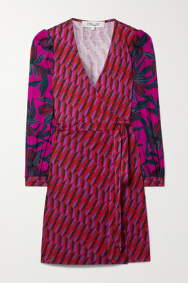 Diane von Furstenberg Gala Belted Printed Silk Mini Wrap Dress - Purple