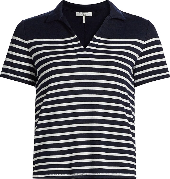 Rag & Bone Women's The Knit Stripe Polo Shirt - Navy Ivory - Size Small
