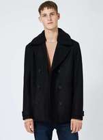 Thumbnail for your product : Topman Black Wool Rich Faux Shearling Collar Peacoat