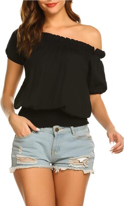 black off the shoulder peasant top