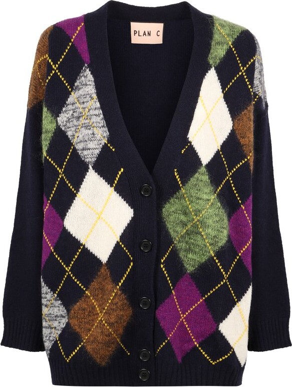 Plan C Argyle Knit Cardigan