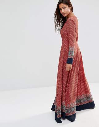 Glamorous Long Sleeve Printed Lace Up Maxi Dress