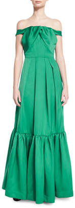 Zac Posen ZAC Off-the-Shoulder Satin & Crepe Gown, Emerald