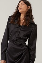 Thumbnail for your product : Nasty Gal Womens Satin Wrap Maxi Shirt Dress - Black - 12