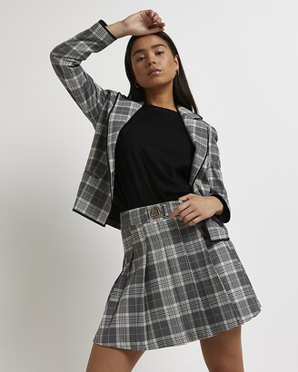 River Island Womens Petite Grey checked pleated mini skirt - ShopStyle